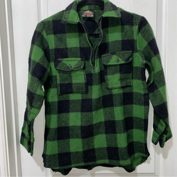 Egmont Ranger Wool Bush shirt 1/2 zip jacket kids 14 16 New Zealand Green plaid - Picture 2 of 7